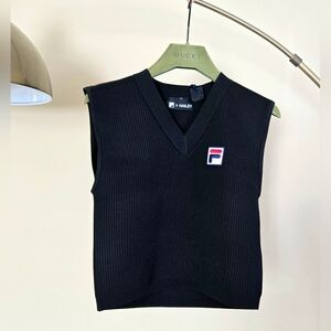 NWT FILA×HAILEY BIEBER Black Ribbed V-Neck Sweater Vest with Logo Patch Size:S